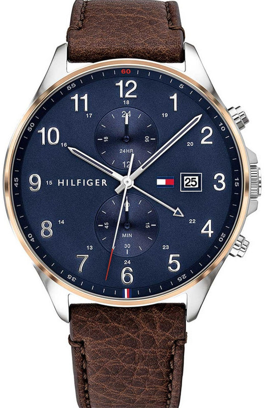  Shop Authentic Tommy Hilfiger West Chronograph Blue Dial Brown Leather Strap Watch For Men - 1791712 - Luxxuri