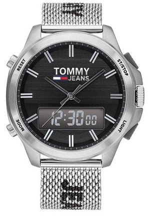  Shop Authentic Tommy Hilfiger Digital Black Dial Silver Mesh Bracelet Watch For Men - 1791765 - Luxxuri