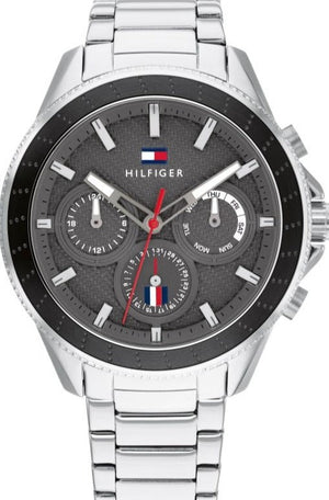  Shop Authentic Tommy Hilfiger Aiden Chronograph Grey Dial Silver Steel Strap Watch For Men - 1791857 - Luxxuri