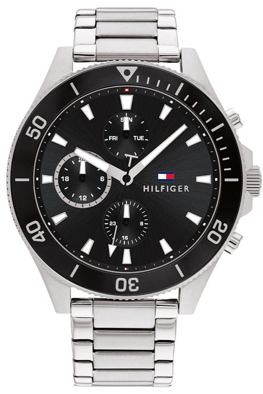  Shop Authentic Tommy Hilfiger Larson Multifunction Black Dial Silver Steel Strap Watch For Men - 1791916 - Luxxuri