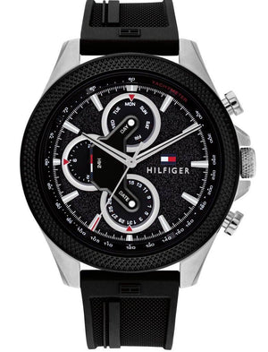  Shop Authentic Tommy Hilfiger Clark Chronograph Black Dial Black Rubber Strap Watch For Men - 1792082 - Luxxuri