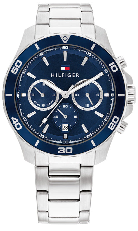  Shop Authentic Tommy Hilfiger Jordan Chronograph Blue Dial Silver Steel Strap Watch For Men - 1792094 - Luxxuri