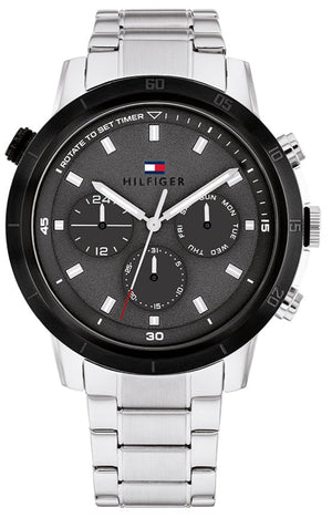  Shop Authentic Tommy Hilfiger Troy Chronograph Grey Dial Silver Steel Strap Watch For Men - 1792106 - Luxxuri