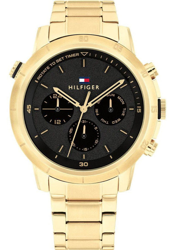  Shop Authentic Tommy Hilfiger Troy Chronograph Black Dial Gold Steel Strap Watch For Men - 1792109 - Luxxuri