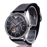  Shop Authentic Emporio Armani Meccanico Skeleton Black Dial Black Leather Strap Watch For Men - AR60026 - Luxxuri