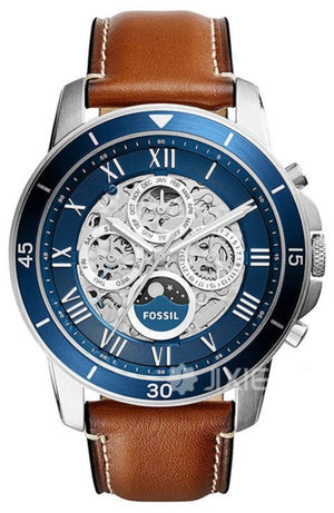  Shop Authentic Fossil Grant Sport Automatic Skeleton Blue Dial Brown Leather Strap Watch for Men - ME3140 - Luxxuri