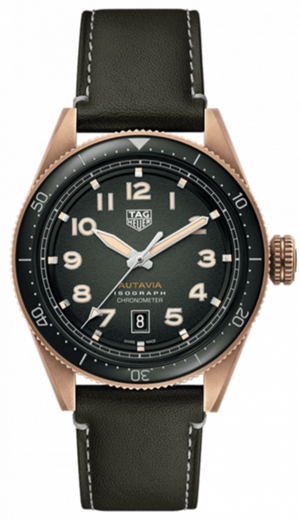  Shop Authentic Tag Heuer Autavia Calibre 5 Automatic Olive Green Dial Green Leather Strap Watch for Men - WBE5190.FC8268 - Luxxuri