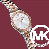  Shop Authentic Michael Kors Layton Three Hand Mother of Pearl White Dial Two Tone Steel Strap Watch For Women - MK6849 - Luxxuri