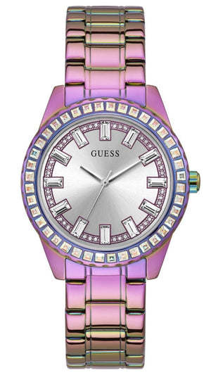  Shop Authentic Guess Sparkler Silver Dial Purple Steel Strap Watch For Women - GW0111L5 - Luxxuri