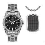  Shop Authentic Bulova Crystal Collection Black Dial Silver Steel Strap Watch for Men - 96K104 - Luxxuri