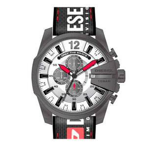 Shop Authentic Diesel Mega Chief Chronograph Silver Dial Black Leather Strap Watch For Men - DZ4512 - Luxxuri