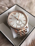  Shop Authentic Emporio Armani Classic Silver Dial Two Tone Steel Strap Watch For Men - AR1839 - Luxxuri