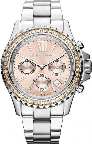  Shop Authentic Michael Kors Everest Chronograph Gold Dial Silver Steel Strap Watch For Women - MK5870 - Luxxuri