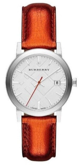  Shop Authentic Burberry The City Silver Dial Orange Leather Strap Watch for Women - BU9121 - Luxxuri
