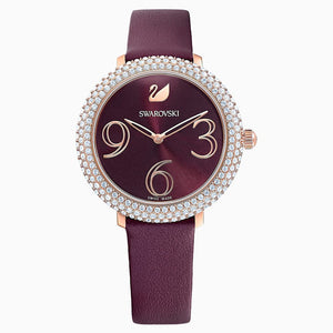  Shop Authentic Swarovski Crystal Frost Red Dial Red Leather Strap Watch for Women - 5484064 - Luxxuri