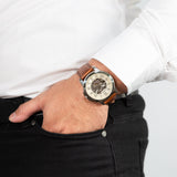  Shop Authentic Fossil Grant Automatic White Dial Brown Leather Strap Watch for Men - ME3052 - Luxxuri