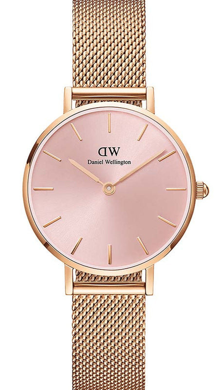  Shop Authentic Daniel Wellington Petite Melrose Pink Dial Rose Gold Mesh Strap Watch For Women - DW00100367 - Luxxuri