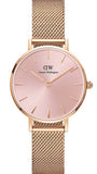  Shop Authentic Daniel Wellington Petite Melrose Pink Dial Rose Gold Mesh Strap Watch For Women - DW00100367 - Luxxuri