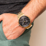  Shop Authentic Tommy Hilfiger Tyson Chronograph Black Dial Gold Steel Strap Watch For Men - 1710589 - Luxxuri