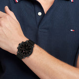  Shop Authentic Tommy Hilfiger Troy Chronograph Black Dial Black Leather Strap Watch For Men - 1792110 - Luxxuri