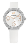  Shop Authentic Swarovski Crystal Frost Silver Dial White Leather Strap Watch for Women - 5484070 - Luxxuri