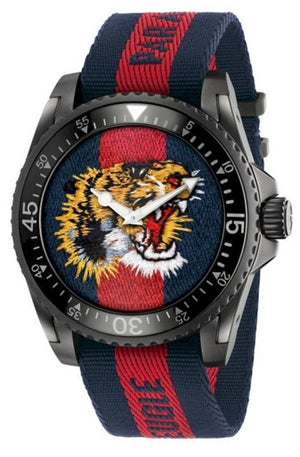  Shop Authentic Gucci Dive Tiger Blue and Red Dial Blue Red Blue Nylon Strap Watch For Men - YA136215 - Luxxuri