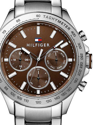  Shop Authentic Tommy Hilfiger Hudson Chronograph Quartz Brown Dial Silver Steel Strap Watch For Men - 1791229 - Luxxuri