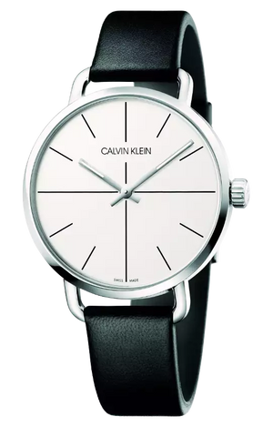  Shop Authentic Calvin Klein Even Silver Dial Black Leather Strap Watch for Men - K7B211CY - Luxxuri