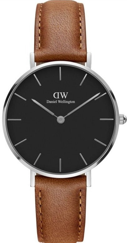  Shop Authentic Daniel Wellington Petite Sterling Black Dial Brown Leather Strap Watch For Women - DW00100178 - Luxxuri
