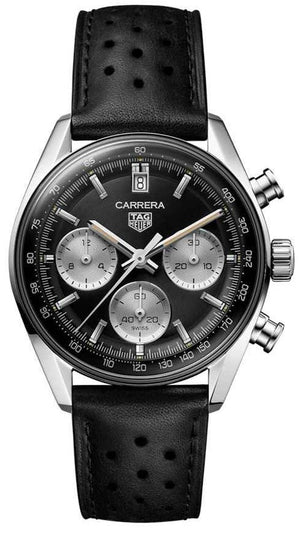  Shop Authentic Tag Heuer Carrera Automatic Chronograph Black Dial Black Leather Strap Watch for Men - CBS2210.FC6534 - Luxxuri
