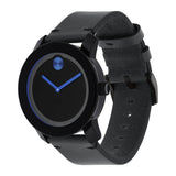  Shop Authentic Movado Bold Metallic Blue Dial Black Leather Strap Watch for Men - 3600137 - Luxxuri