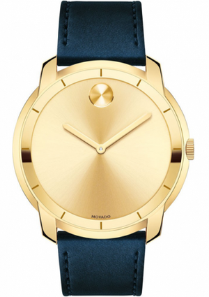  Shop Authentic Movado Bold Gold Dial Blue Leather Strap Watch For Men - 3600469 - Luxxuri