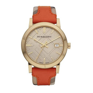  Shop Authentic Burberry The City Gold Dial Orange Leather Strap Watch for Women - BU9016 - Luxxuri