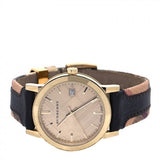  Shop Authentic Burberry The City Gold Dial Black Leather Strap Watch for Men - BU9032 - Luxxuri