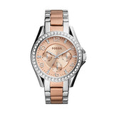  Shop Authentic Fossil Riley Multifunction Rose Gold Dial Two Tone Steel Strap Watch for Women - ES4145 - Luxxuri