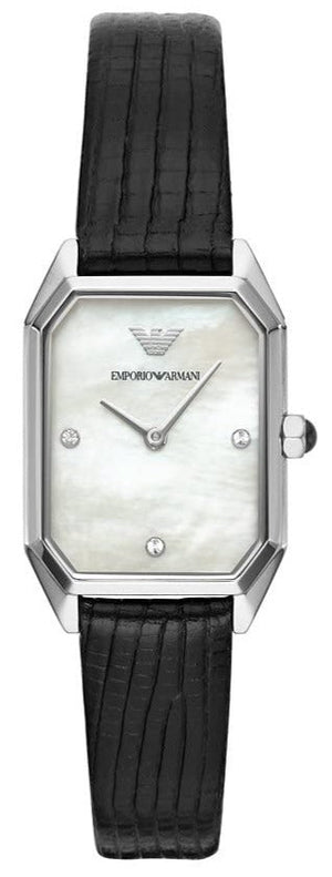  Shop Authentic Emporio Armani Gioia Analog Mother of Pearl Dial Black Leather Strap Watch For Women - AR11148 - Luxxuri