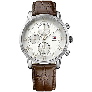  Shop Authentic Tommy Hilfiger Kane Chronograph White Dial Brown Leather Strap Watch for Men - 1791400 - Luxxuri