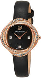  Shop Authentic Swarovski Crystal Flower Black Dial Black Leather Strap Watch for Women - 5552421 - Luxxuri
