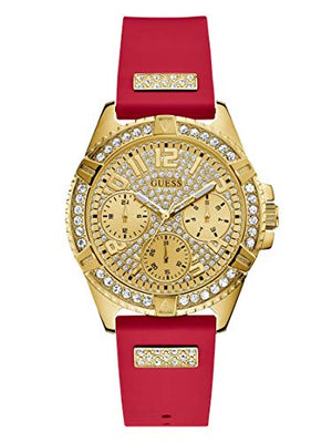  Shop Authentic Guess Frontier Diamonds Gold Dial Red Rubber Strap Watch for Women - GW0045L2 - Luxxuri