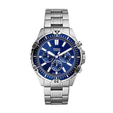  Shop Authentic Fossil Garrett Chronograph Blue Dial Silver Steel Strap Watch for Men - FS5623 - Luxxuri