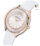  Shop Authentic Swarovski Crystalline Aura Silver Dial White Leather Strap Watch for Women - 5519453 - Luxxuri