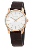  Shop Authentic Calvin Klein City White Mother of Pearl Dial Brown Leather Strap Watch for Women - K2G23620 - Luxxuri