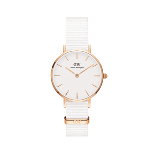  Shop Authentic Daniel Wellington Classic Petite Dover White Dial White Nylon Strap Watch For Women - DW00100313 - Luxxuri