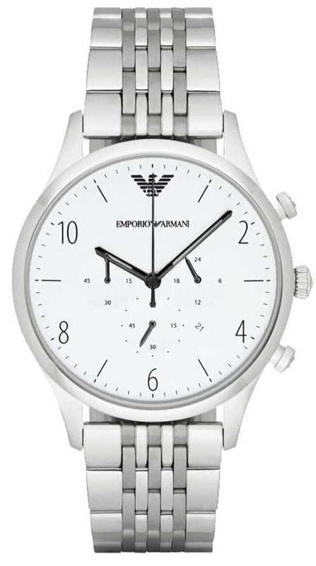  Shop Authentic Emporio Armani Classic Chronograph Silver Dial Silver Steel Strap Watch For Men - AR1879 - Luxxuri