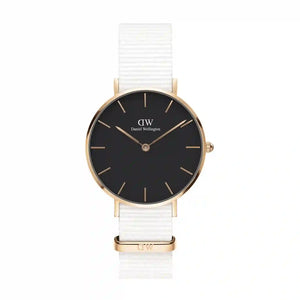  Shop Authentic Daniel Wellington Classic Petite Dover Black Dial White NATO Strap Watch For Women - DW00100312 - Luxxuri