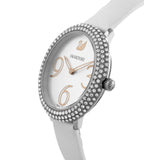  Shop Authentic Swarovski Crystal Frost Silver Dial White Leather Strap Watch for Women - 5484070 - Luxxuri