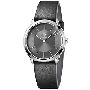  Shop Authentic Calvin Klein Minimal Grey Dial Black Leather Strap Watch for Men - K3M221C4 - Luxxuri