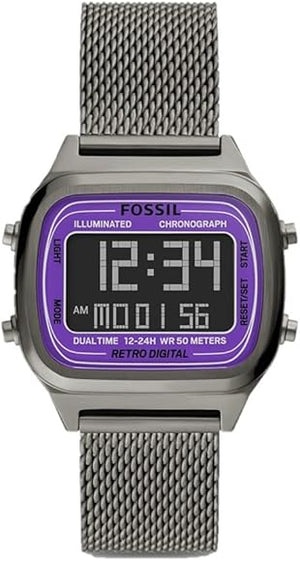  Shop Authentic Fossil Retro Digital Purple Dial Grey Mesh Strap Watch for Men - FS5888 - Luxxuri