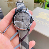  Shop Authentic Burberry The City Grey Dial Checked Grey Leather Strap Watch for Women - BU9118 - Luxxuri