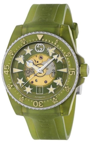  Shop Authentic Gucci Dive Automatic Green Dial Green Rubber Strap Unisex Watch - YA136345 - Luxxuri